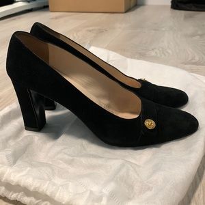 Chanel Suede Heels with Gold Logo